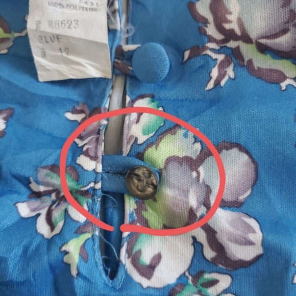 Vintage 70s Sears Bluson Wide Sleeve Blue Cherry Blossom Floral Day Dress 12 - Picture 10 of 12